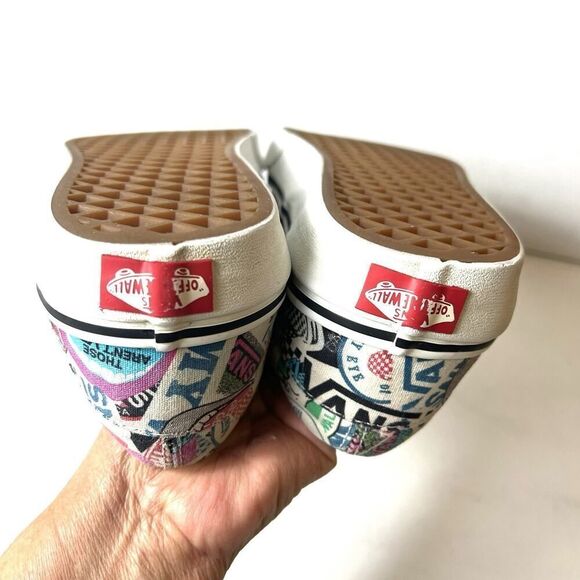 Vans Off The Wall Men 8.5 Slip On Skater Sneaker Shoe Sticker Mash-Up BMX Canvas - Picture 7 of 10